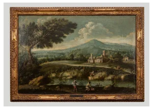 Unknown, Landscape with Figures, Original Oil on Canvas, 18th Century, Framed