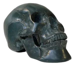 Vintage 1:1 Sculpture of a Human Skull in Green Verdigris Bronze