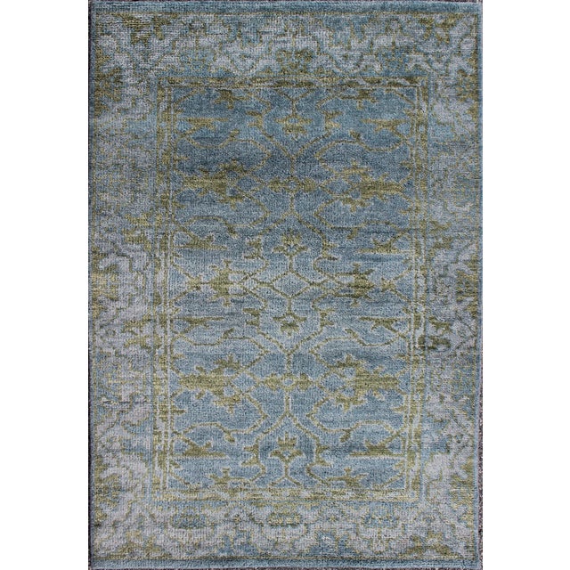 Modern Hand Knotted Oushak Rug- 4′ × 6′ For Sale