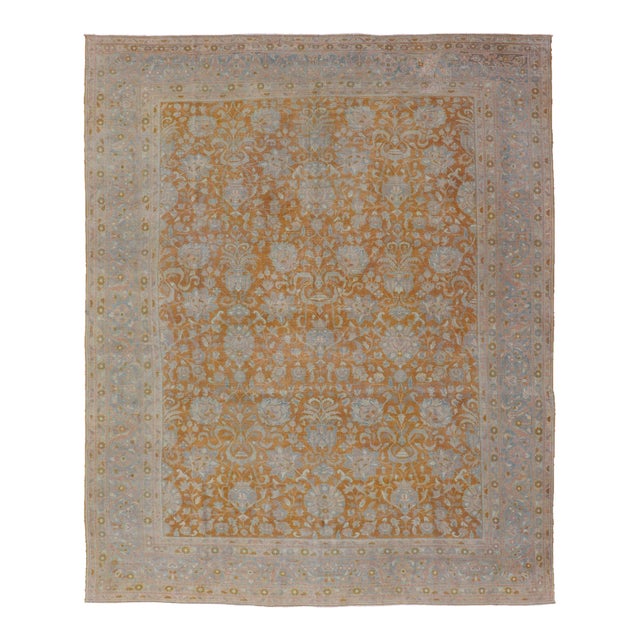 Antique Indian Amritsar Rug in Light Orange/Saffron, Pink, Light Blue & Green 9'10 X 13'3 For Sale
