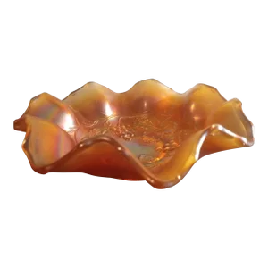 Marigold Ruffled Edge Grape Leaf Pattern Iridescent Carnival Glass Bowl
