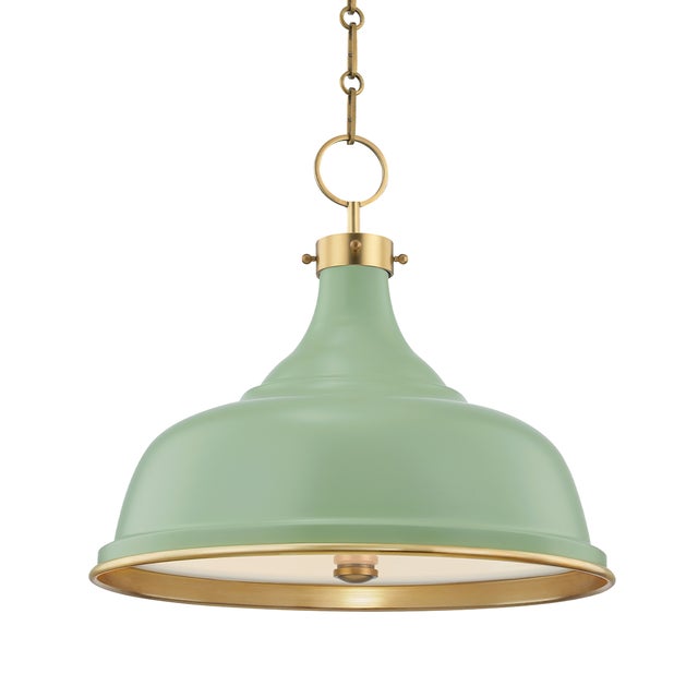 Transitional Hudson Valley Lighting Mark D. Sikes Painted No.1 3-Light Pendant, Aged Brass/Leaf Green Combo For Sale - Image 3 of 3