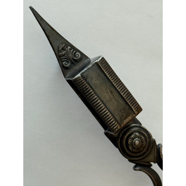 Antique Footed Ornate Candle Snuffer Wick Cutter / Trimmer Scissors Late 19th Century Rare Design Details For Sale In Baltimore - Image 6 of 12