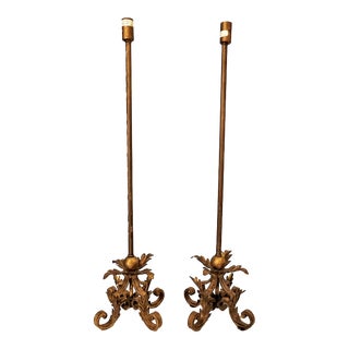 Vintage Bronze Painted Tole Buffet Lamps- a Pair For Sale
