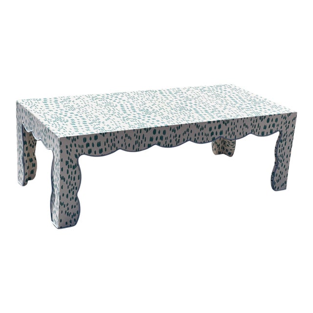 Custom Scalloped Coffee Table in Brunschwig and Fils For Sale