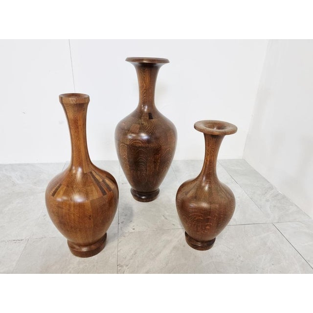 Vintage Wooden Vases by Maurice Bonami, 1970s, Set of 3 For Sale - Image 4 of 10