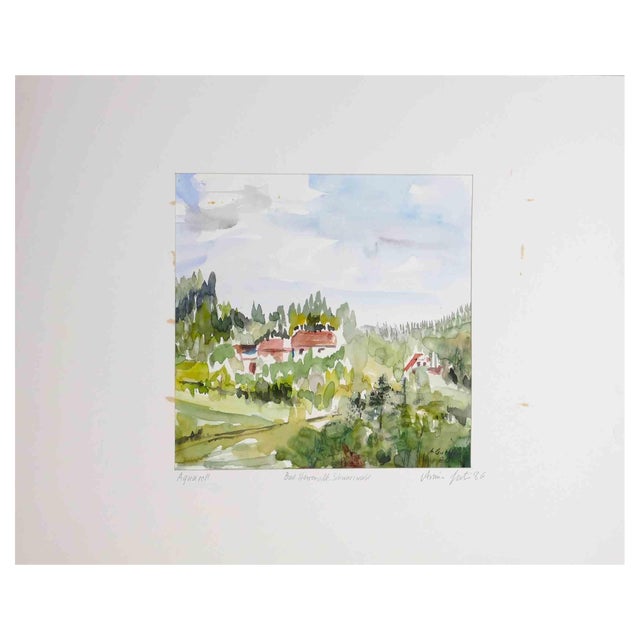 Armin Guther, Landscape, Watercolor, 1986 For Sale