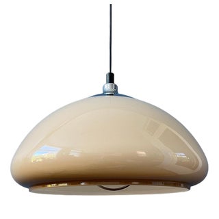 Acrylic Glass Beige Mushroom Pendant Lamp with Chrome Top Cap For Sale