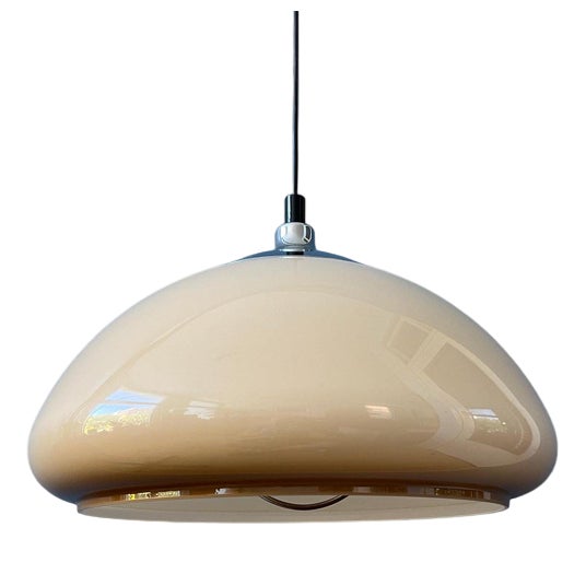 Acrylic Glass Beige Mushroom Pendant Lamp with Chrome Top Cap For Sale