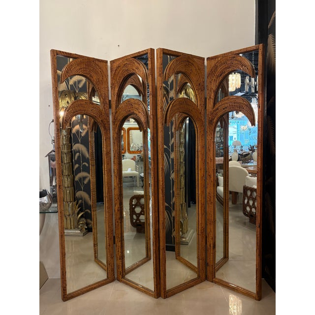 1970s Vivai Del Sud Bamboo Pencil Reed Palm Tree Screen Mirrors Panels Dividers For Sale - Image 10 of 12