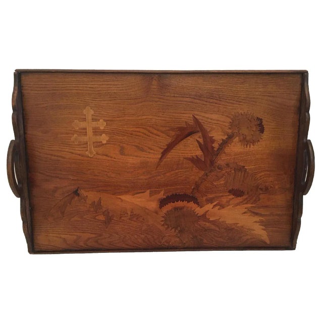 Emile Gale' French Cross De Lorraine Art Nouveau Marquetry Wood Tray For Sale - Image 10 of 10