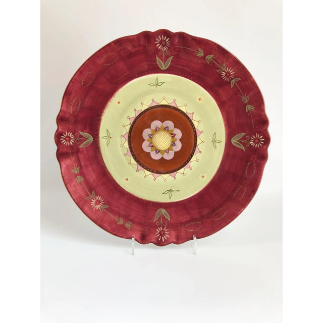 Boho Chic Vintage Boho Chic Hand Pink Painted Monumental Wall Plate For Sale - Image 3 of 6