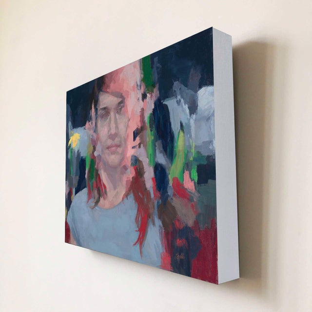 Abstract On a Flower of Recognized Faces by Shelli Langdale | Oil and cold wax on gallery panel abstract portrait For Sale - Image 3 of 4