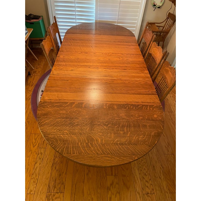Wood Antique Quarter-Sawn Tiger Oak Banquet Dining Set For Sale - Image 7 of 8