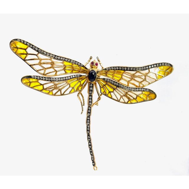 Antique Plique-À-Jour Dragonfly Brooch With Gold and Gemstones For Sale - Image 15 of 15