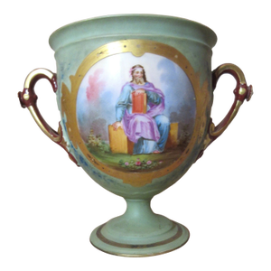 Antique 1800's Hand Painted Figural Porcelain Compote Ewer Vase Trophy Urn