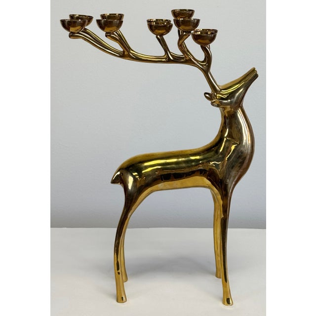 Metal Vintage Brass Stag Deer 10 Tea Light Candelabra For Sale - Image 7 of 10