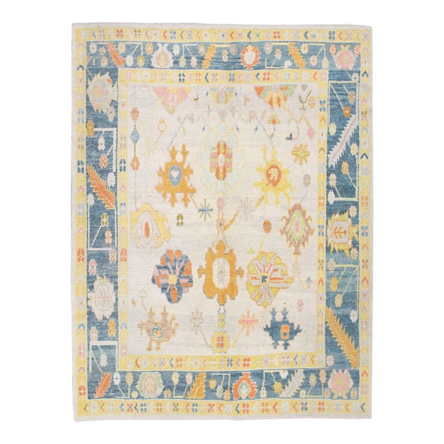 Modern Turkish Oushak Rug 8'6" x 10'10" For Sale