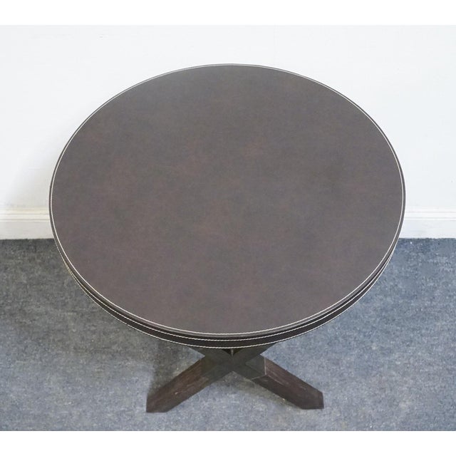 Bernhardt Bernhardt Furniture Clarendon Collection Contemporary 26" Round X-Frame Accent Table W. Leather Wrapped Top 377-125 For Sale - Image 4 of 8