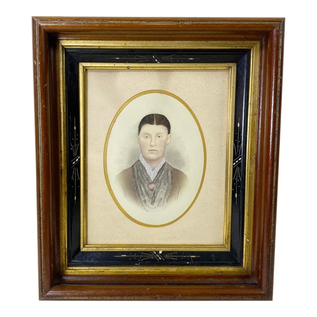 Mid 19th Century Victorian Salt Print Portrait Mixed-Media Painting, Framed For Sale