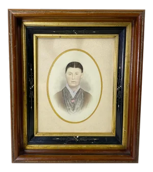 Mid 19th Century Victorian Salt Print Portrait Mixed-Media Painting, Framed