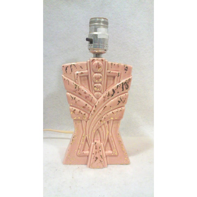 1950s Atomic Lamp Pink Gilt Ceramic Dresser Accent Lamp For Sale In Detroit - Image 6 of 6