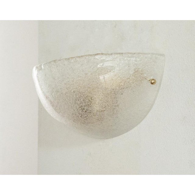 Handmade Murano Glass Wall Sconce in Clear Color, Artistic Glass Leaf with Grit, 1980s, Set of 2 For Sale - Image 4 of 12