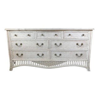 Vintage Ficks Reed Weaved Rattan Whitewash 7 Drawer Dresser For Sale