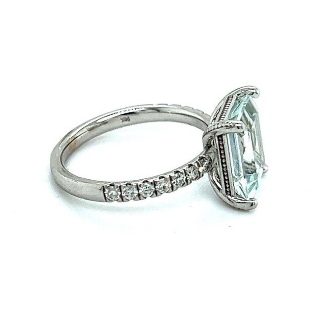 Metal Natural Aquamarine Diamond Ring 14k W Gold 3.18 TCW Certified For Sale - Image 7 of 8