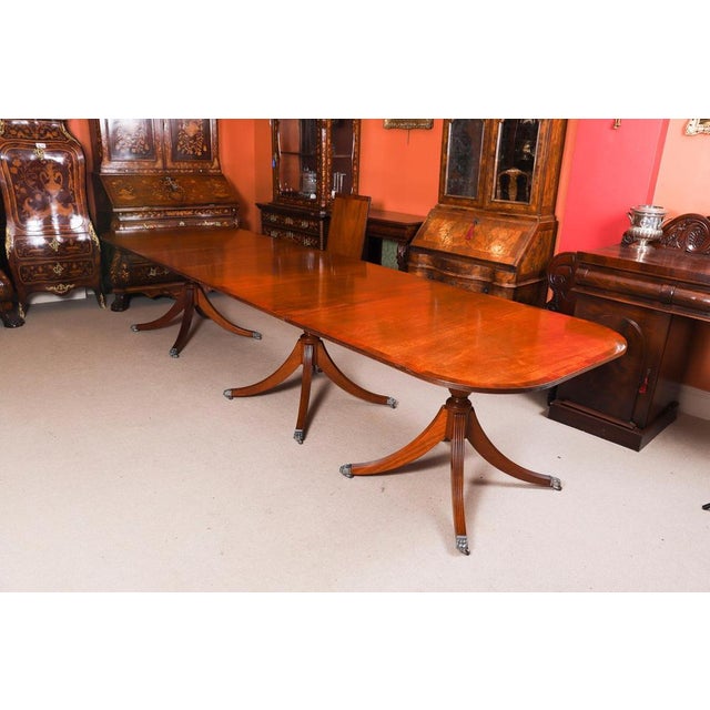 Vintage Regency Revival Triple Pillar Dining Table and Chairs, Set of 17 For Sale - Image 5 of 18