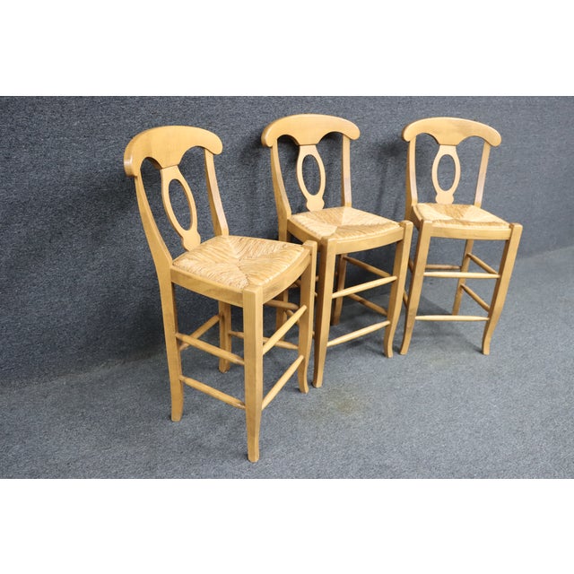 2000 - 2009 Pottery Barn Italian Rush Seat Bar Stools/3 For Sale - Image 5 of 8