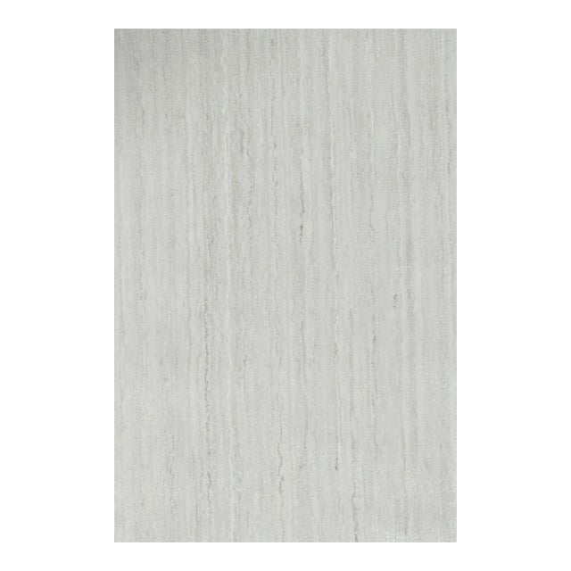 Rug & Kilim’s Oversized Textural Rug in Solid White and Silver-Gray Striae For Sale