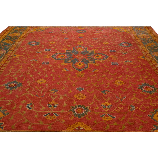 Turkish Red Antique Turkish Oushak Handmade Allover Designed Wool Rug For Sale - Image 3 of 13