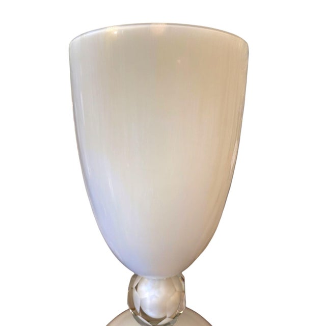 Large Murano White Glass Vase With Clear Faceted Knop, Italy, Circa 1970's. For Sale - Image 4 of 7