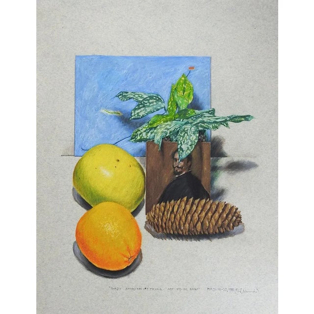 1981 Phil Richards Still Life With Portrait Pastel Painting For Sale
