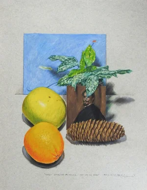 1981 Phil Richards Still Life With Portrait Pastel Painting