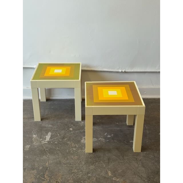 Ultimate mood boosters over here available These Parsons style geometric side tables are proof that yellow and brown are...