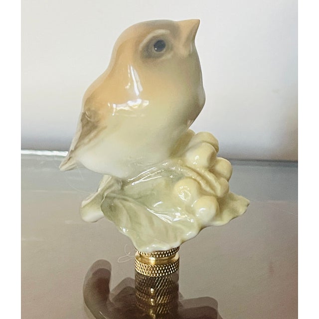 3” by 3” Vintage Capodimonte Italian porcelain bird on flower branch figurine on brass base as lamp finial.