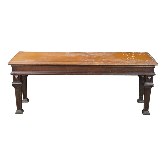 Antique Victorian English Tudor Oak Foyer Hall Entry Piano Bench 48" For Sale