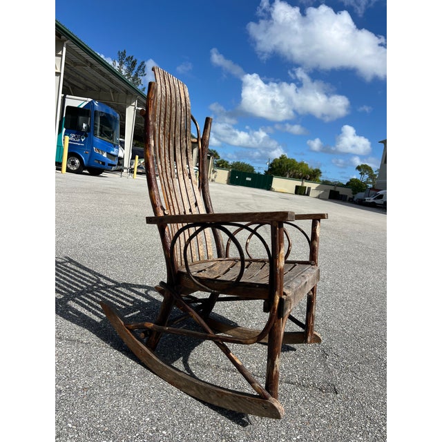 Antique Hand Made Rustic Hickory & Twig Rocking Chair For Sale - Image 9 of 12