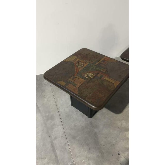 Vintage Side Tables with Sculptural Mosaic Slate Tops by E. Kneip, Set of 2 For Sale - Image 4 of 15