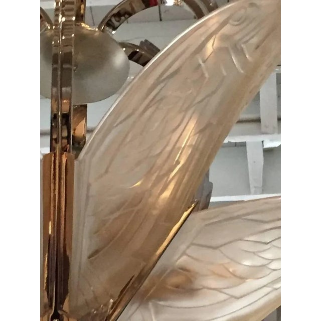 1930s French Art Deco Chandelier with Geometric Flying Bird Motif by P. Maynadier For Sale - Image 5 of 11