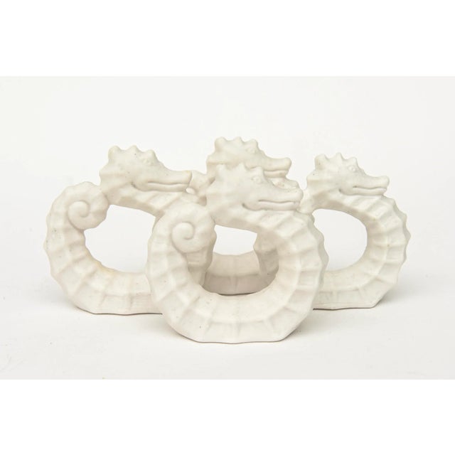 Vintage Porcelain Coastal Sea Horse Napkin Rings Set of 6, 1950's For Sale - Image 10 of 11