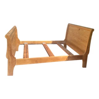Vintage Solid Oak Full Sleigh Bed Early Restoration Hardware For Sale