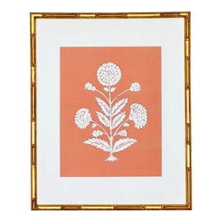 Original Hand-Painted Peach & White Abstract Floral Motif Painting, Framed For Sale