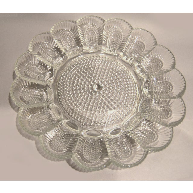 Indiana Glass Company 1950s Vintage Hobnail Clear Indiana Glass Egg Plate Divided Relish Tray Glass Oyster Platter For Sale - Image 4 of 12