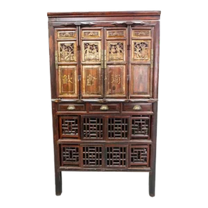 Antique Chinese Carved Wood Lacquered Cabinet