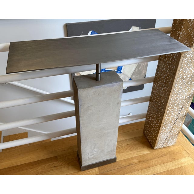 Contemporary Custom Minimalist Limestone and Steel Console Table by Hastening Designs For Sale - Image 3 of 12