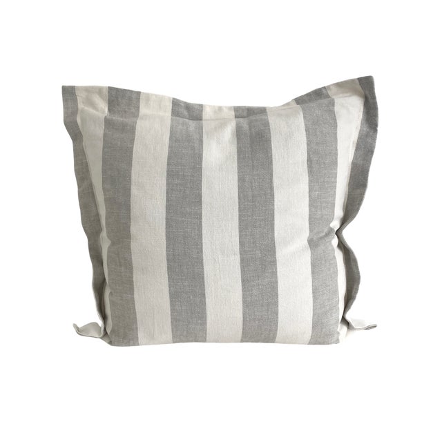 Linen Gray & White Stripe Pillow Shams 32 X 32 - A Pair For Sale - Image 4 of 5