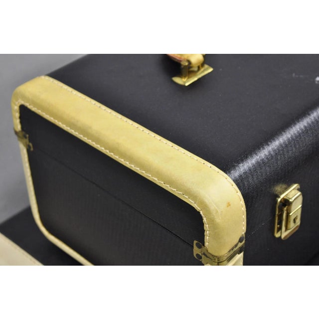 Vintage Art Deco Black & White Hard Case Travel Luggage Suitcase - 2 Pc Set For Sale - Image 4 of 16